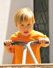 Toddler boy in cart